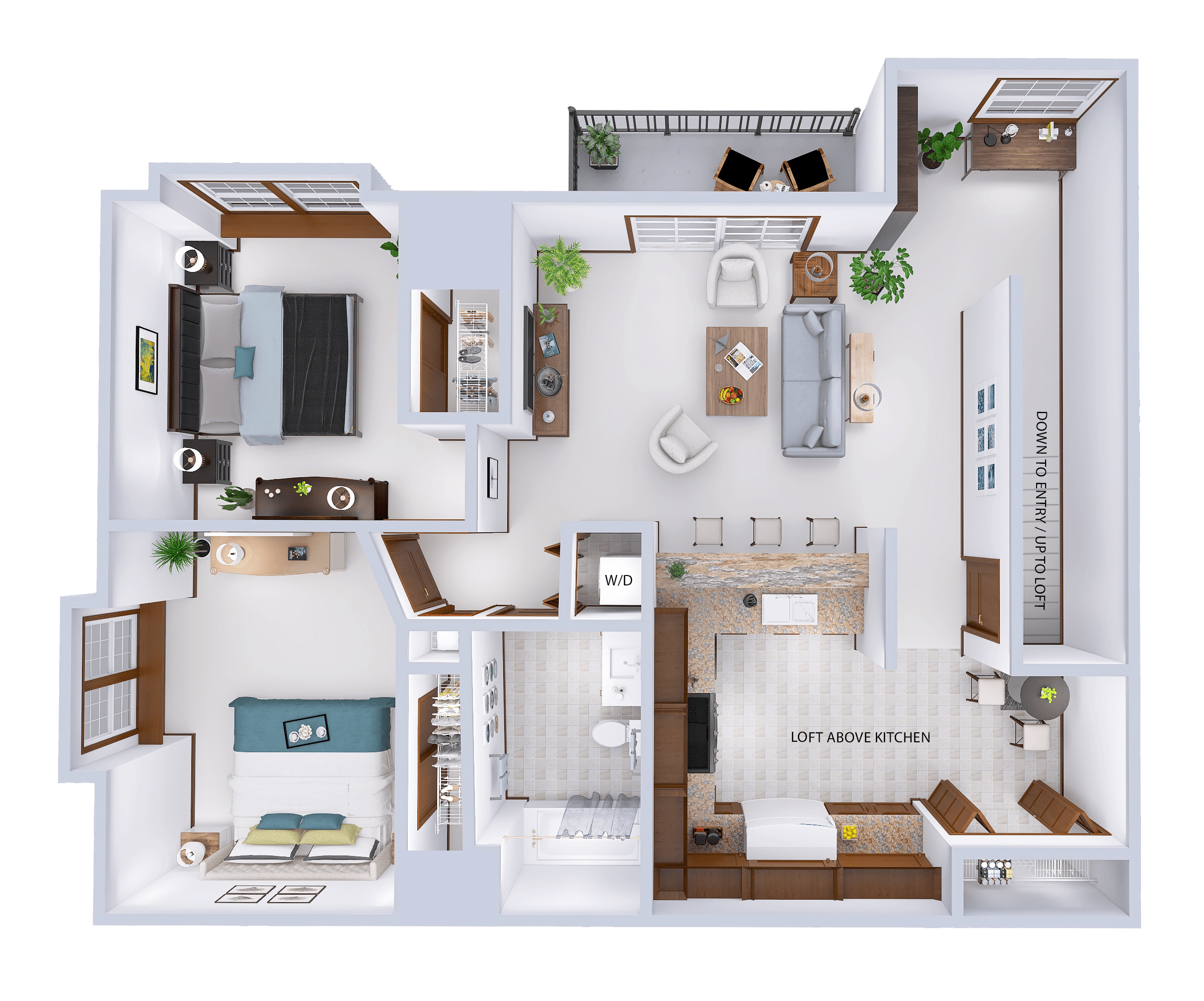Floor plan for 2 beds, 1 bath, 1340 sqft